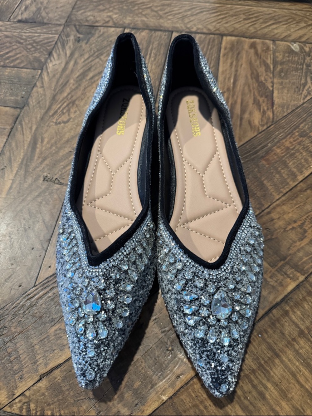 Aldo Sparkling Silver Crystal Pointed Flats
